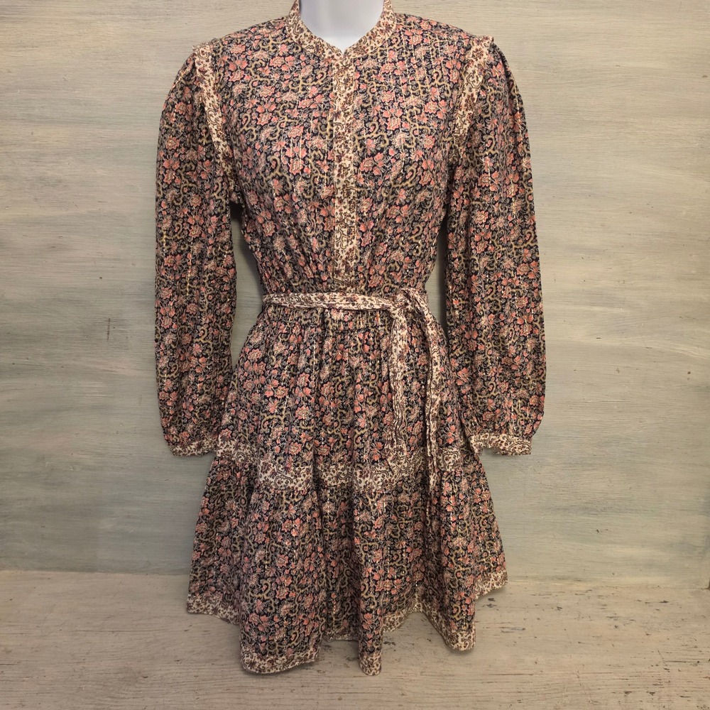 La Vie Rebecca Taylor 97% Cotton Multicolor Floral Tiered Mini Dress Size XS GC